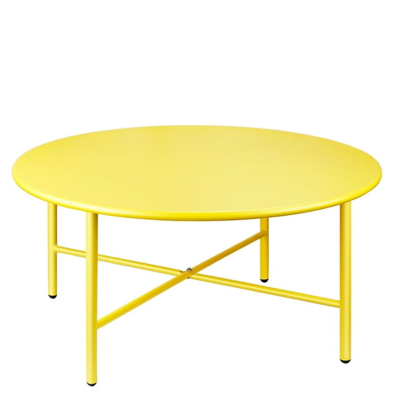 NNYYS Patio Round Steel Patio Coffee Table, Weather Resistant Anti-Rust and Waterproof Indoor and Outdoor Large Side Table, for Garden Living Room Bedroom Balcony,Yellow