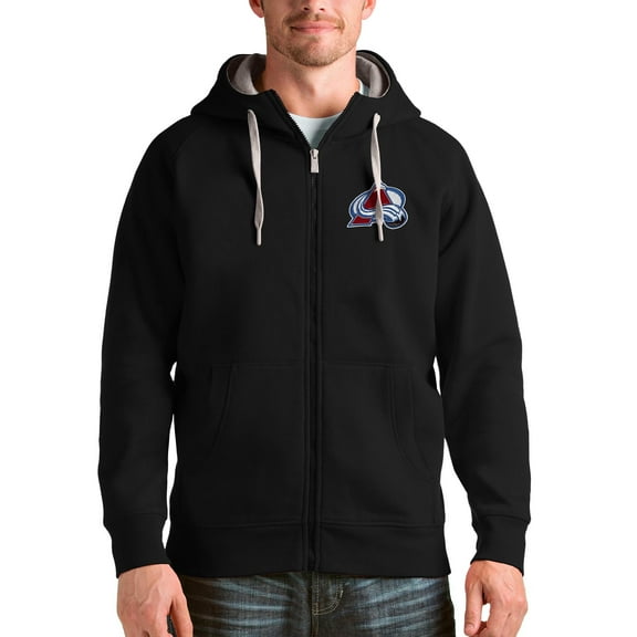 Men's Antigua Black Colorado Avalanche Logo Victory Full-Zip Hoodie