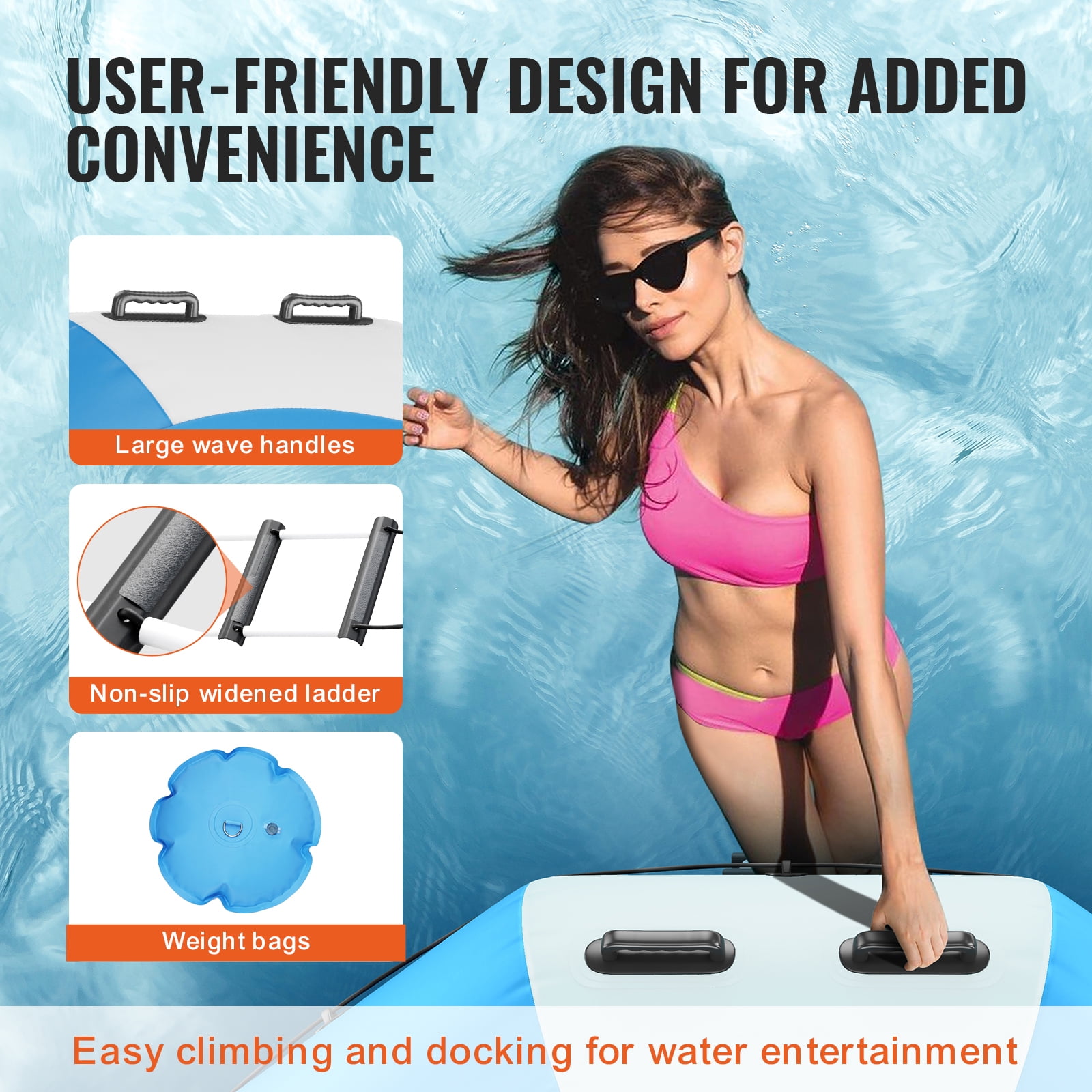 KFFKFF 6.5ft Inflatable Water Trampoline Swim Platform Bounce for Pool Lake Toy