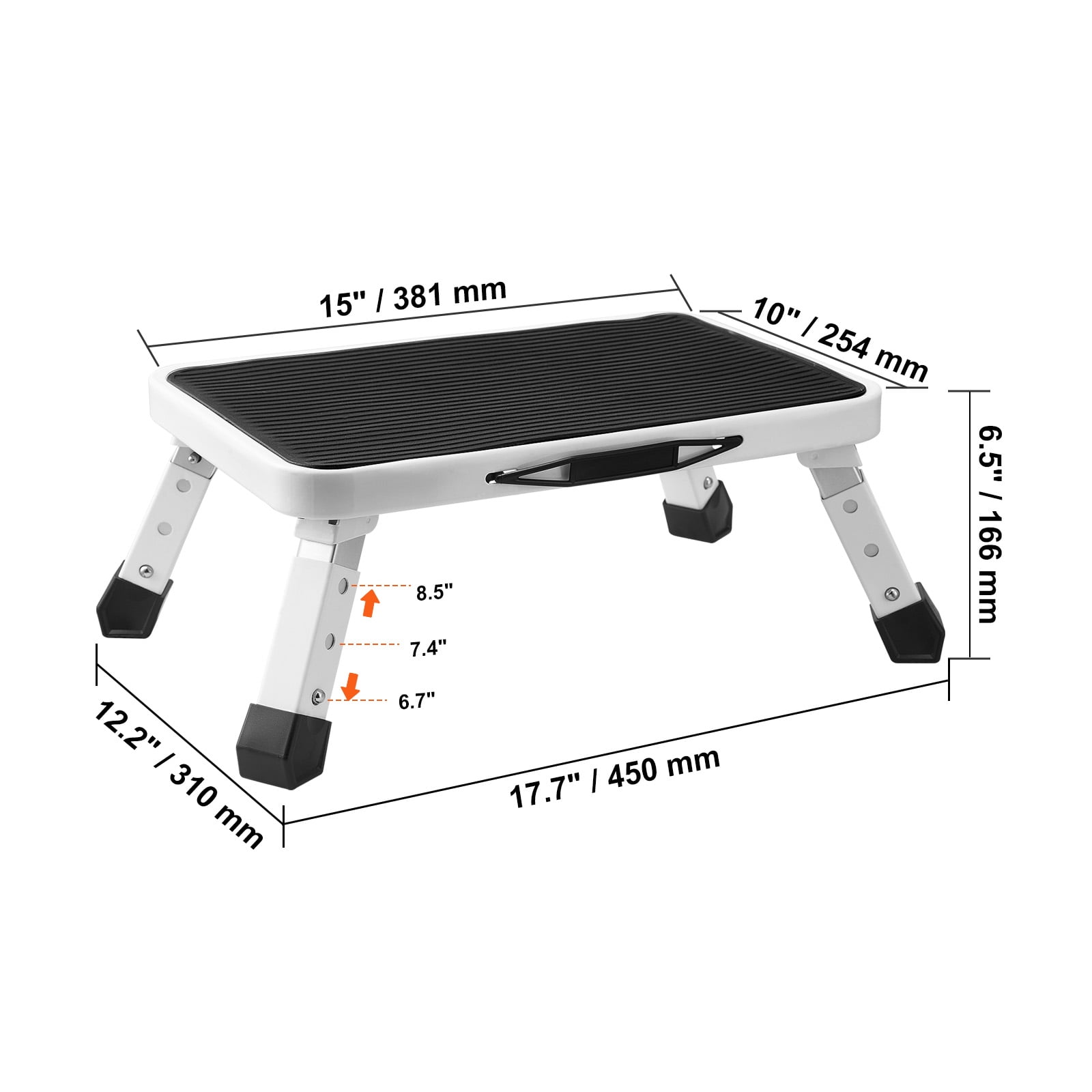 VEVOR Step Stool 1-Step 330lbs Capacity, Folding Steel Step Ladder 3 Adjustable Height, Portable Step Stools for Adults, Non-Slip Sturdy Step Ladders for Office, RVs, Pets, Bathrooms,Bedrooms