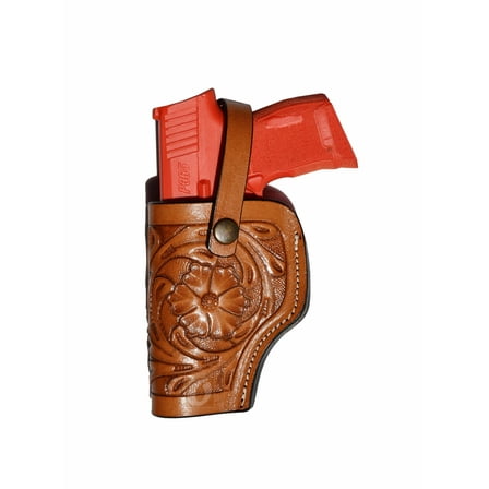 Leather Glock Holster G17 G19 Pistol Western Floral Tooled Tan - Left Hand