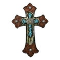 thumbnail image 3 of Ebros Gift Rustic Western Ornate Fleur De Lis Golden Tooled Wall Cross Decor Plaque Vintage Design Hanging Sculpture 12" High Catholic Christian Accent Decorative Crosses (Turquoise & Longhorn Bull), 3 of 5