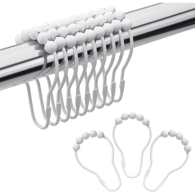 LAICAIW Anneaux de Rideau de Douche, Crochets Décoratifs pour Rideau de Douche en Acier Inoxydable Résistant à la Rouille, Anneaux de Crochets de Rideau de Douche pour Tringle de Douche de Salle de Bain - Ensemble de 12, Blanc Poli