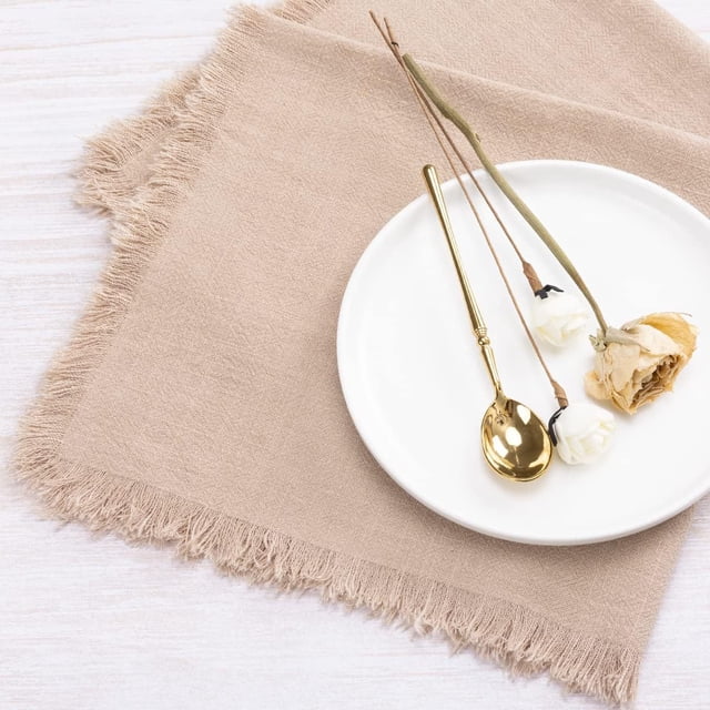 Xiao Hua Servilletas de tela con borlas, juego de 4, color beige oscuro, 45x45 cm - Servilletas de tela para cena, de algodón y lino, ideales para múltiples ocasiones.