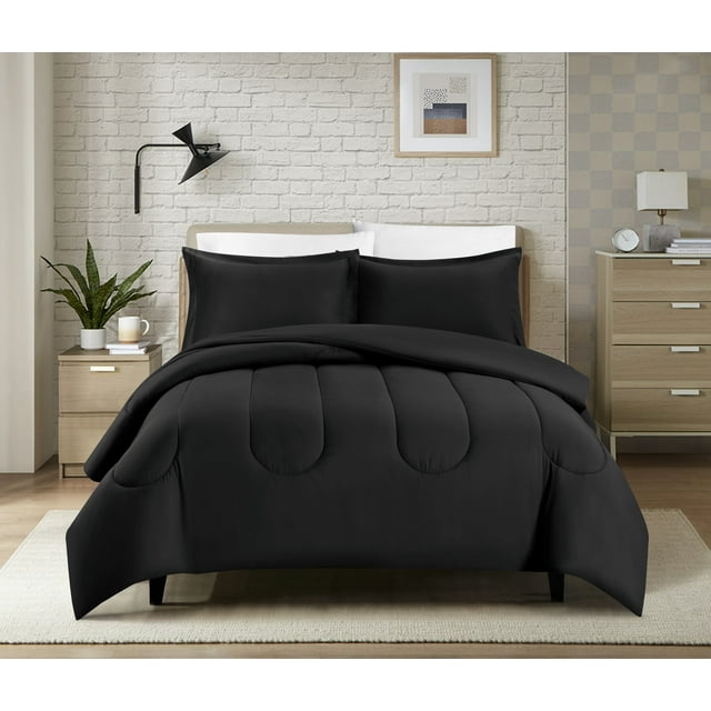 Swift Home Luxury 8 Piece Bed in a Bag, All Season Complete Bedding Set, Queen, Black