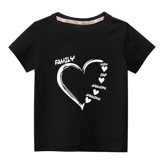 Wavsuf Kids Short Sleeve T-Shirt Summer Solid Printed Casual Black Shirts Size 3 Years