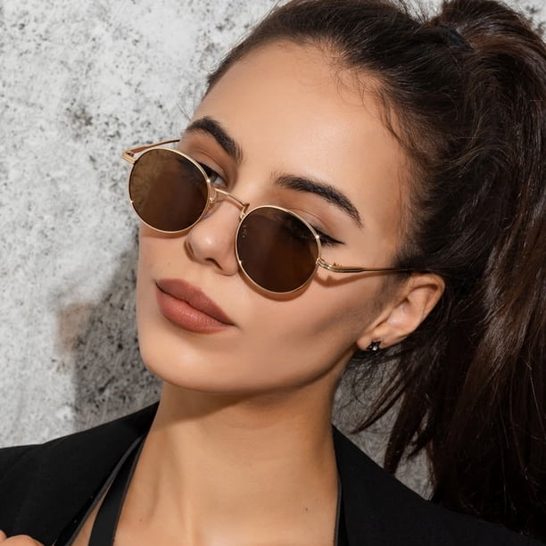 Gafas de sol retro personalizadas para hombres y mujeres, gafas de sol redondas de montura pequeña de moda europeas y americanas, gafas de metal