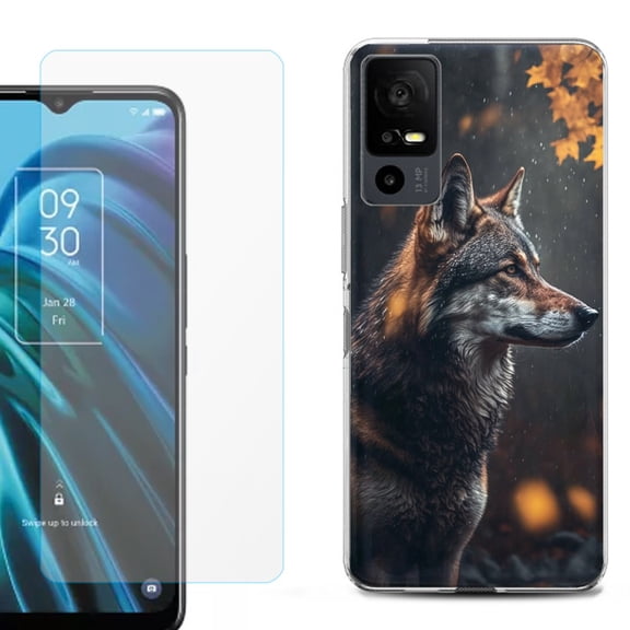 OneToughShield ® for TCL 40 XE 5G Shockproof Fashion Phone Case, with Tempered Glass Screen Protector - Wolf Autumn