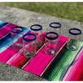 thumbnail image 2 of Hand Blown Mexican Drinking Glasses - Set of 6 Blue Rim Juice Glasses 8 oz, 2 of 4