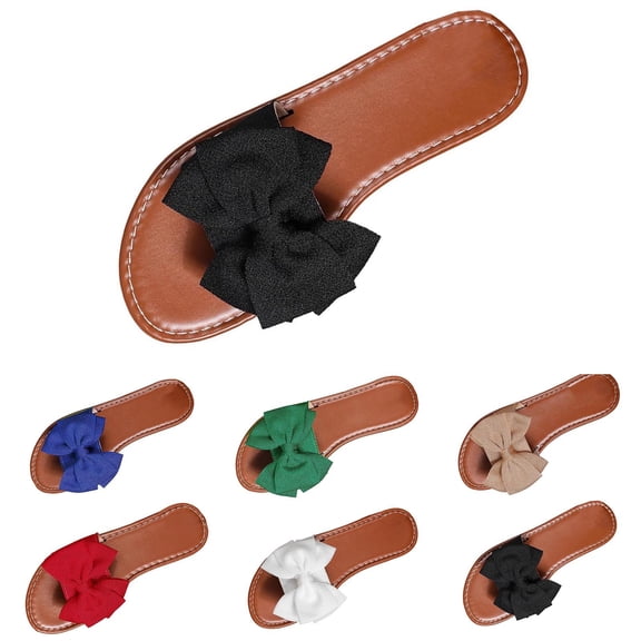 ssuyfkrb Sandals for Women Black,Womens Sandals 7.5,Flat Heel,Open Toe,Slip-On,Bow