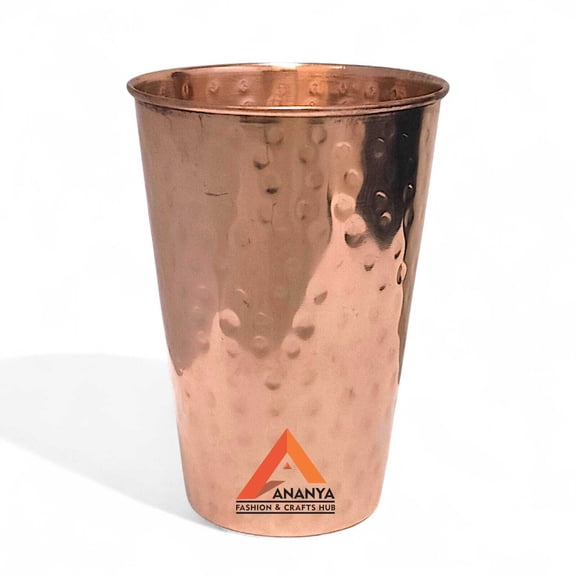 Ananya Fashion and Crafts Hub Set of 1 Piece Pure Copper Hammered Drinking Glass 500 ml/16.90 oz Water Tumbler Kitchen Ayurvedic Use