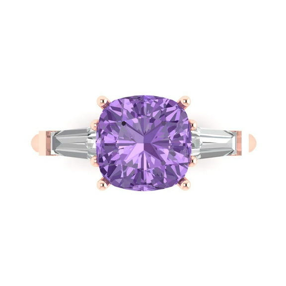 Clara Pucci 14K Rose Gold 3ct Alexandrite Three-Stone Ring for Women