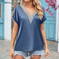 thumbnail image 5 of Spring Savings deals!Samickarr Summer Tops For Women 2024 Vacation Trendy Womens Tops On Clearance！Fashion Women's Summer V-Neck Lace Patchwork Short Sleeve Sexy Top Blouse, 5 of 7