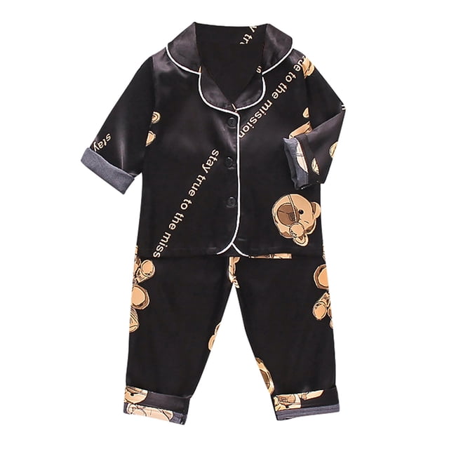 Ensemble de Pyjama en Satin pour Fillette, Dessin Animé, Chemise Boutonnée Unie, Ensemble T-Shirt, Pyjamas, Tenue de Nuit, Pyjamas de Noël, Filles 3T 4T