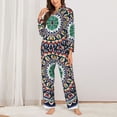 thumbnail image 2 of Fotbe Colorful With Blue Oriental Pattern Long Sleeve Pajama Set for Women,Sleepwear Set,2-piece Loungewear Set,Soft PJs Comfy Nightwear with Pockets -Small, 2 of 7