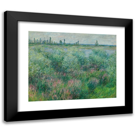 Claude Monet 14x12 Black Modern Framed Museum Art Print Titled - Berges De La Seine Near Vetheuil (1881)