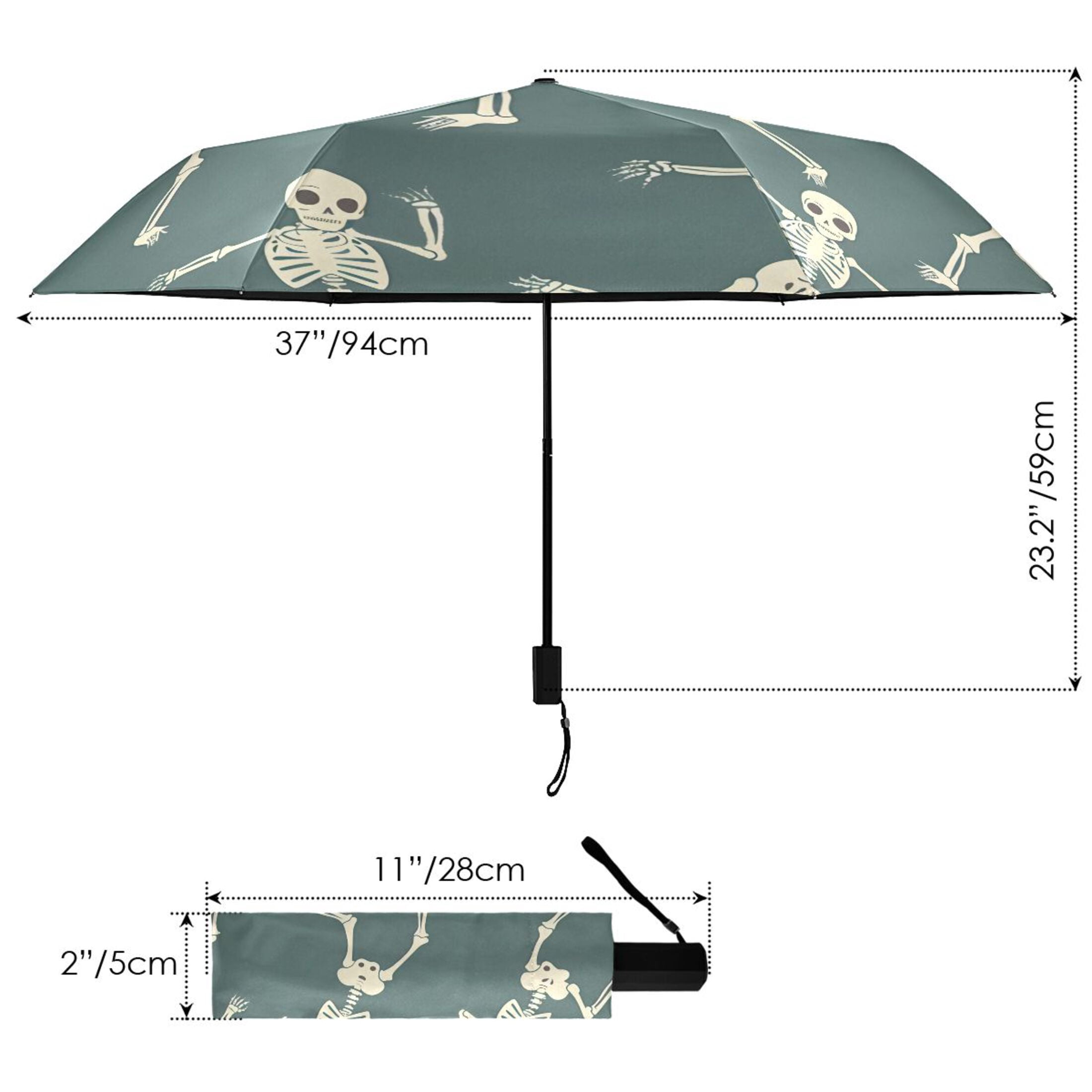ALAZA Many Skeleton Dancing UPF 50+ Compact Folding Umbrella for Rain Travel Umbrella Packable