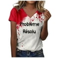 thumbnail image 1 of 2025 T-Shirts à Manches Courtes Imprimés pour Femmes, Col en V, Petite Taille, 1 of 7