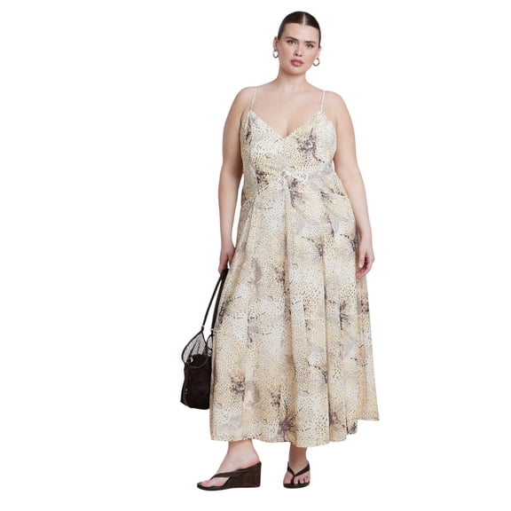 ELOQUII Women's Plus Size Printed Tie Straps Maxi Dress
