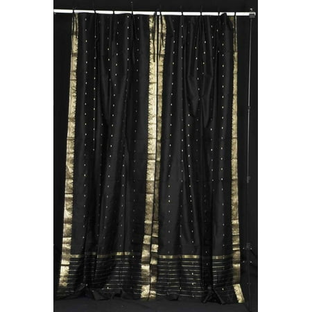 Black Tie Top Sheer Sari Curtain Drape Panel Pair Walmart Com