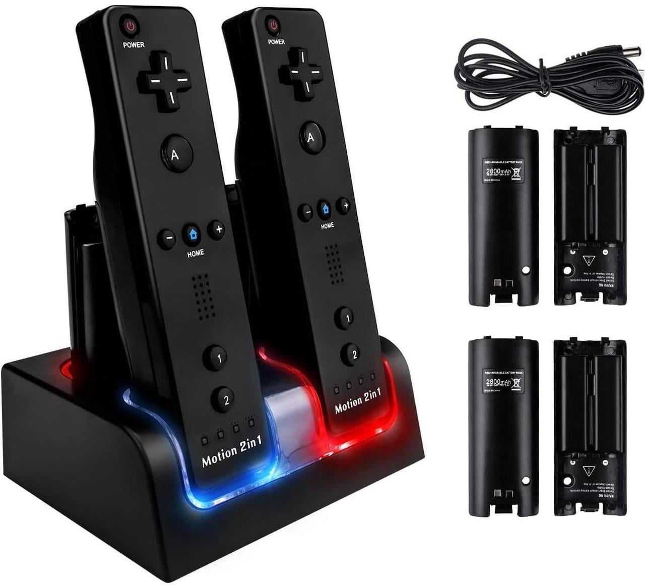 SANON Oplaadstation Voor Wii-afstandsbediening – 4 USB-poorten, Incl. 4x 2800mAh Oplaadbare Batterijen, LED-statusindicatie, Wit