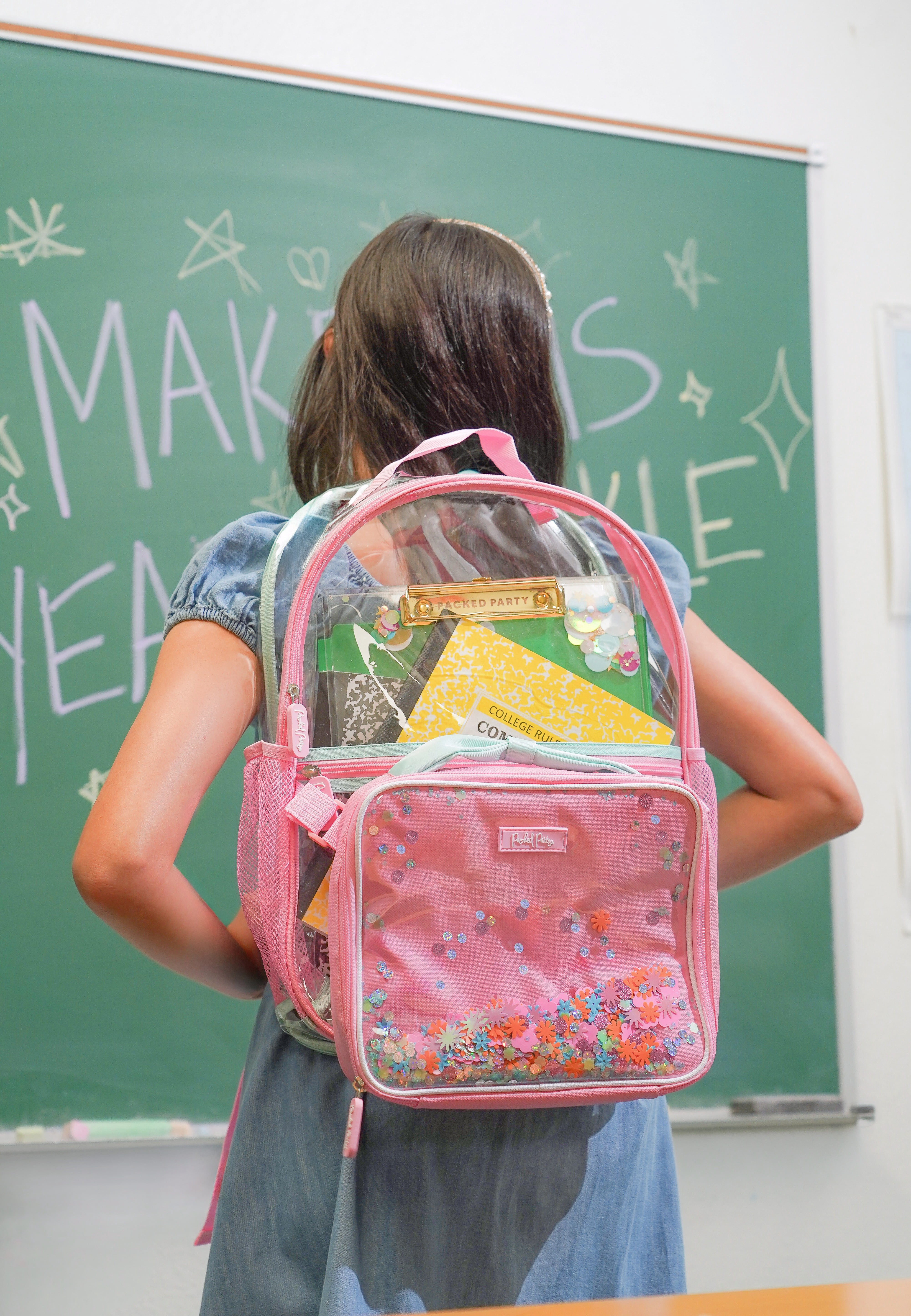 Packed Party Girls Confetti Clear Backpack and Lunch Box Set