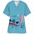 thumbnail image 3 of Uniforme de enfermera para mujer, uniforme con estampado de Disney Stitch de color sólido, uniforme de enfermera médica de manga corta con bolsillo, 3 of 4