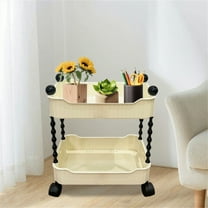 Merryso 2-Tier Mobile Storage Cart - Multifunctional Plastic Organizer, White, Lockable Casters