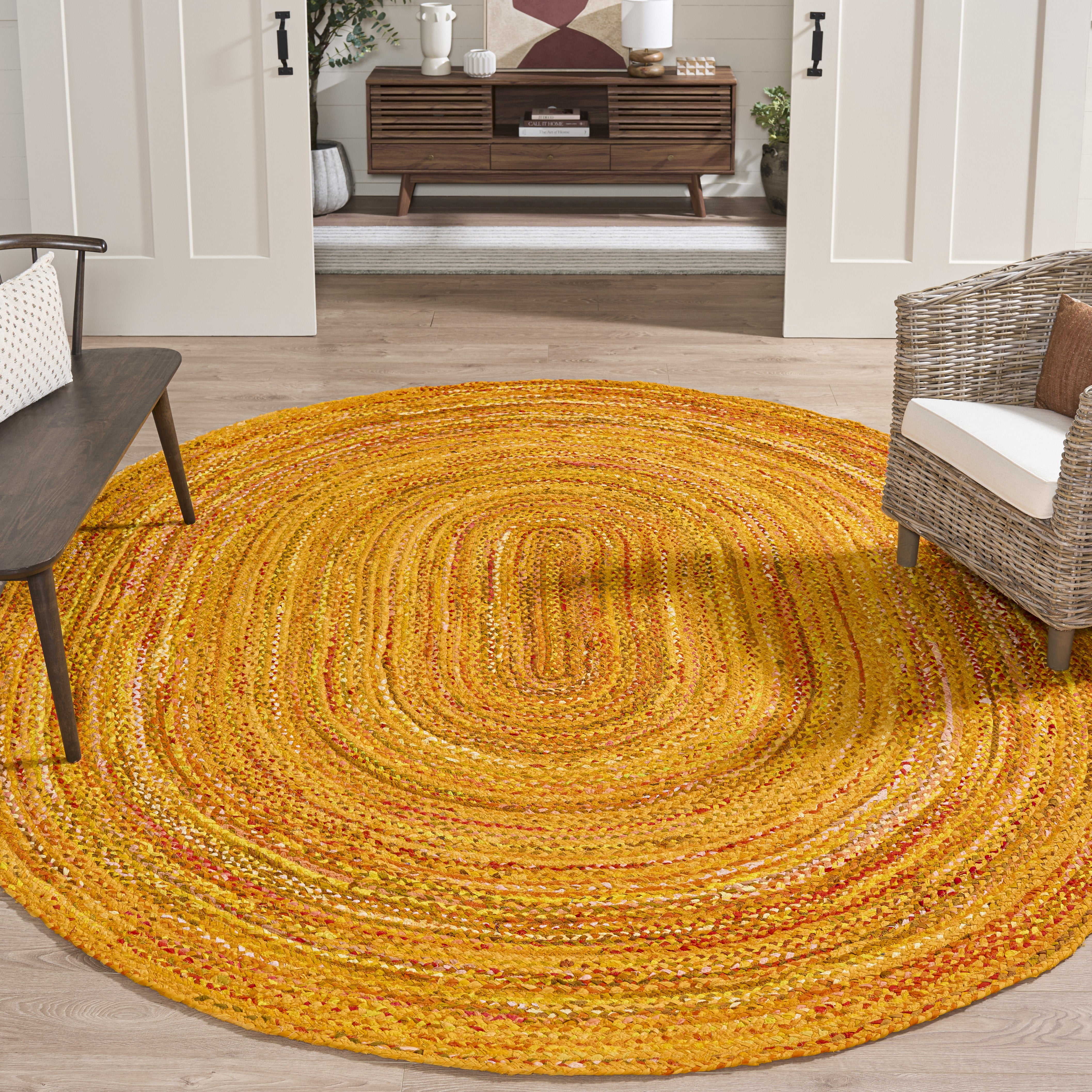 Safavieh Braided Calvin Transitional Cotton Reversible Area Rug, Gold, 6' x 8' Oval
