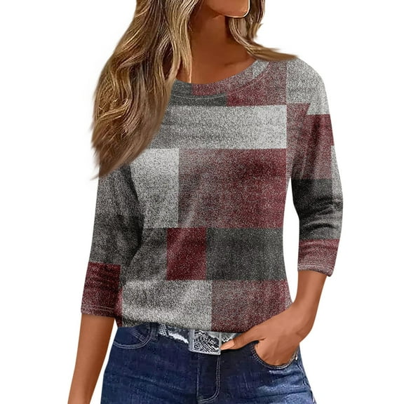 Women's 3/4 Sleeve Crew Neck T Shirts Casual Lightweight Button Tops