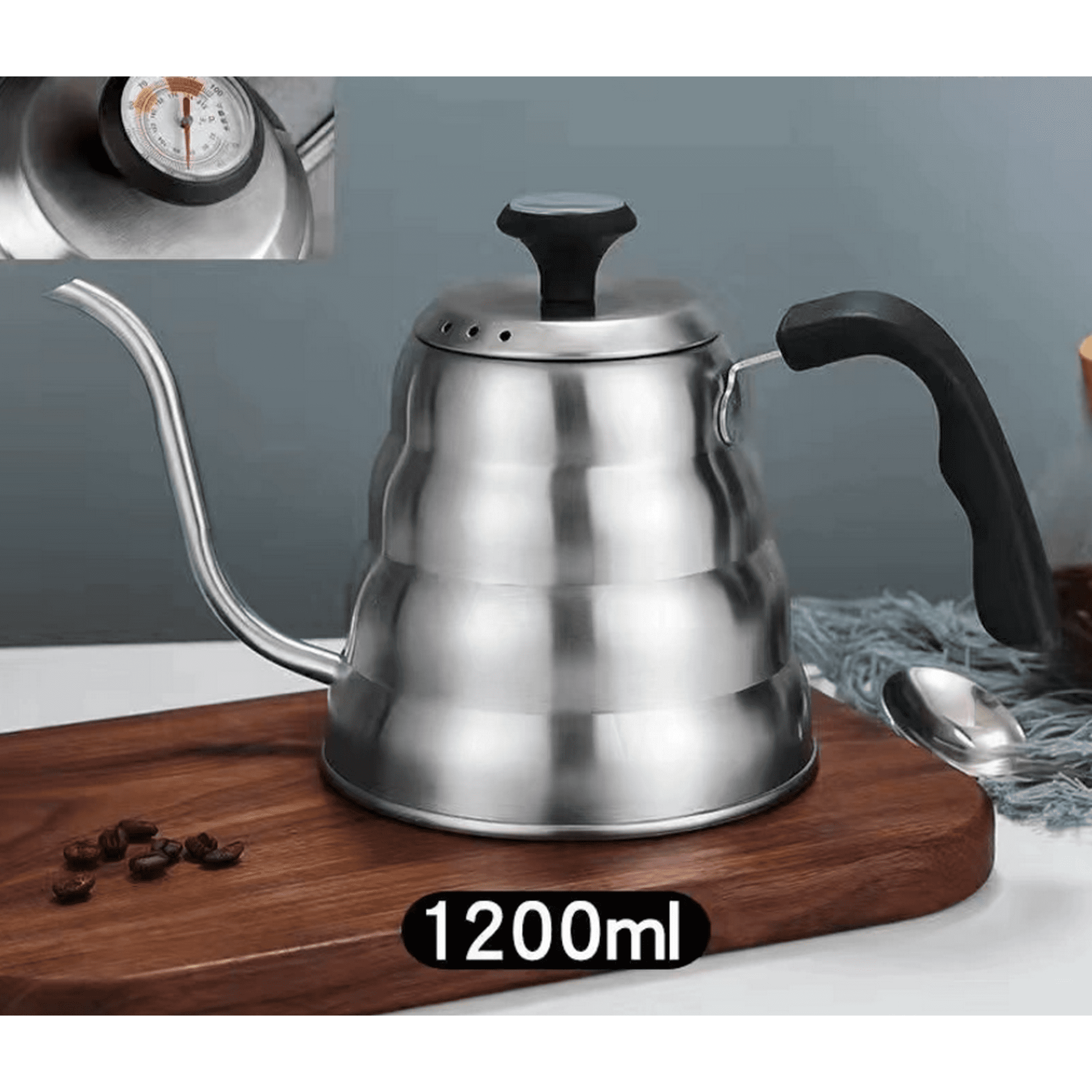 Coffee Gator Gooseneck Kettle with Thermometer Stainless