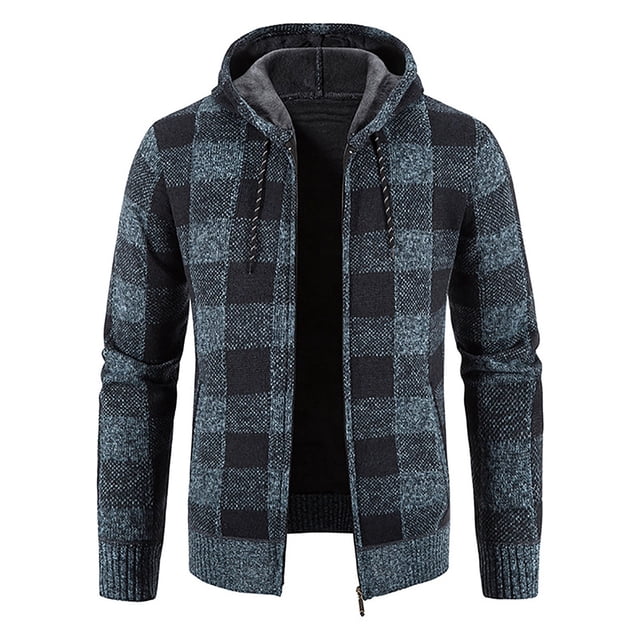Meichang Fleece Jackets for Men Plus Size Plaid Hoodies Fall Button Down Shirt Jacket Regular Fit Long Sleeve Coat Jacket