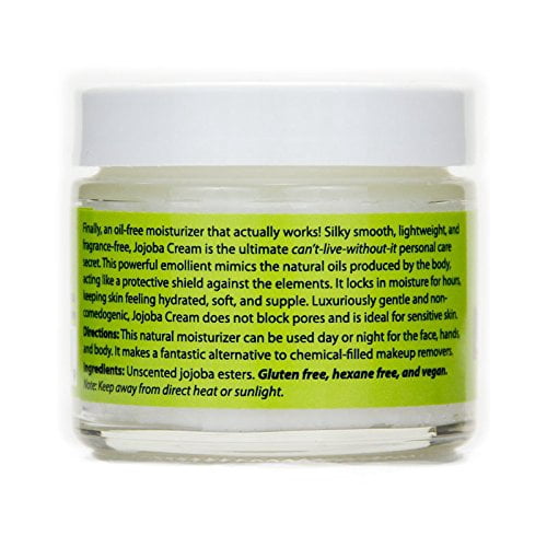 Uncle Harry's Natural Products Jojoba Cream, Smooth Lightweight Fragrance Free Jojoba Esters, Gentle and Non-Comedogenic Perfect for Sensitive Skin, Gluten and Hexane Free Vegan, 2 Ounce Glass Jar