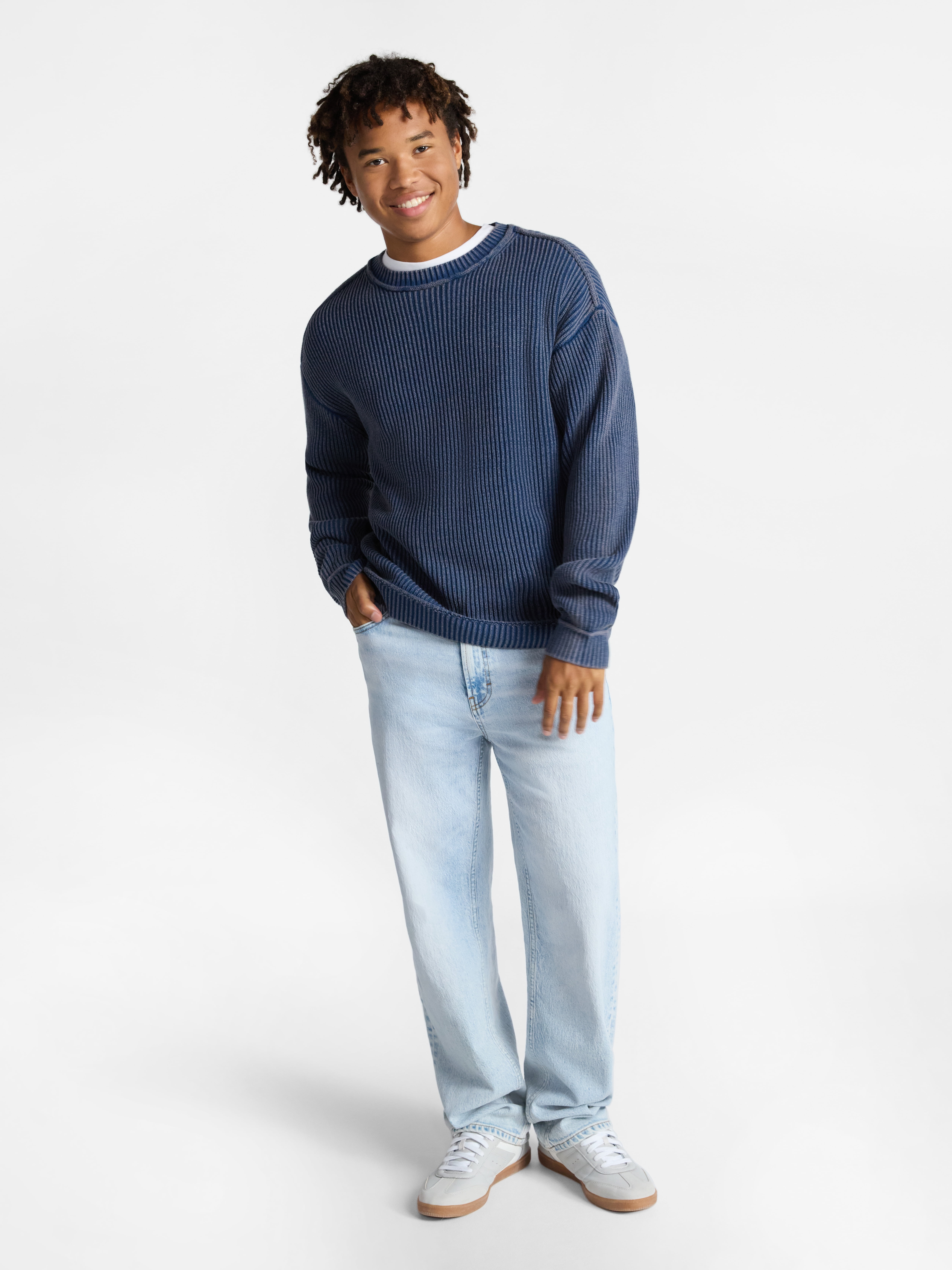 No Boundaries Ribbed Crewneck Sweater with Long Sleeves, Men's XS-3XL