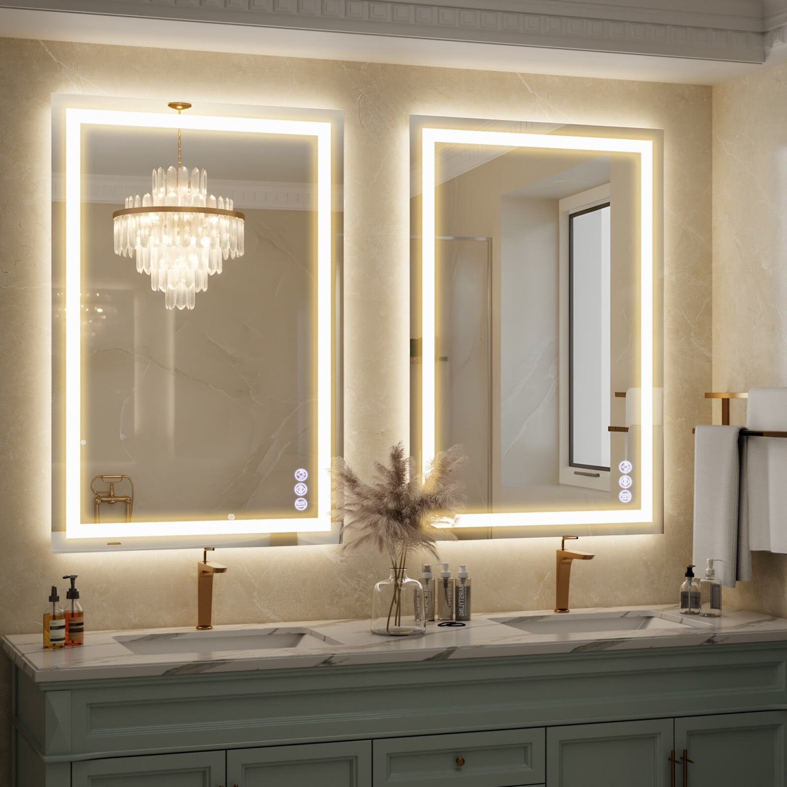 AUROMIR 48"x 32" LED Bathroom Vanity Mirror with Dimmable 3 Color Modes, White