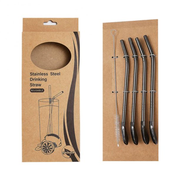 Cuchara de paja de acero inoxidable 304, filtro, agitador, cuchara de café, mango largo, colador de té, 4 unidades por juego Fivean unisex