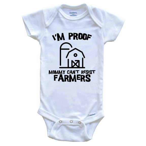 I'm Proof Mommy Can't Resist Farmers Funny Farming Baby Bodysuit, 0-3 Months White