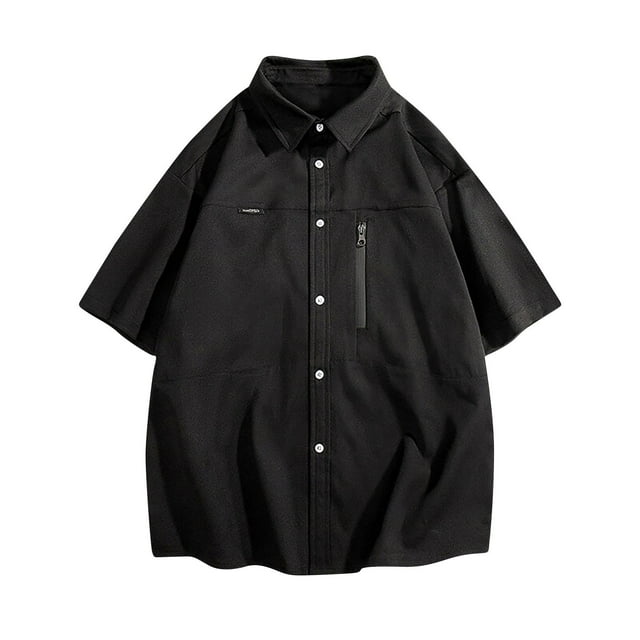 pstuiky camisetas de hombre, Camisa informal de manga larga para hombre, color liso, con botones, bolsillos, cremallera y solapa para exteriores, a la moda camisas casuales para hombre l