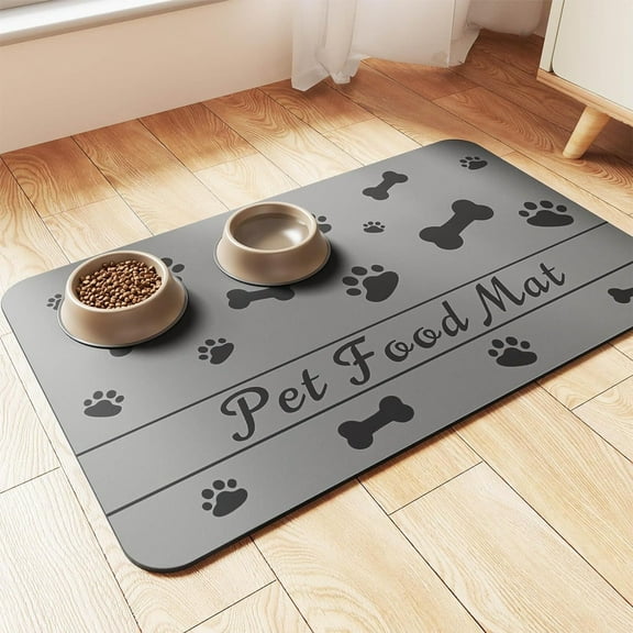 KOYPTL Pet Feeding Mat Absorbent Water Bowl Mats with Waterproof Rubber Backing Quick Dry Water Dispenser Mat for Dog and Cat Pet Supplies 12*24 Inch Gray