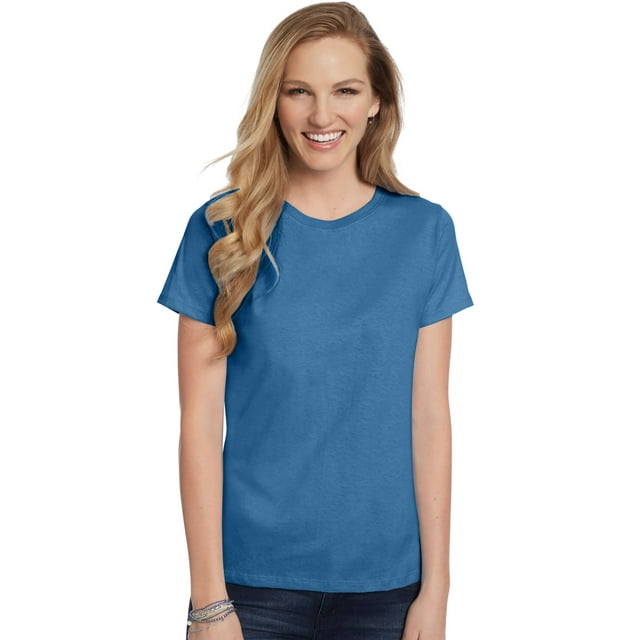 Hanes ComfortSoft T-Shirt à Col Ras du Cou en Jersey Coupe Décontractée pour Femmes, P, Bleu Denim