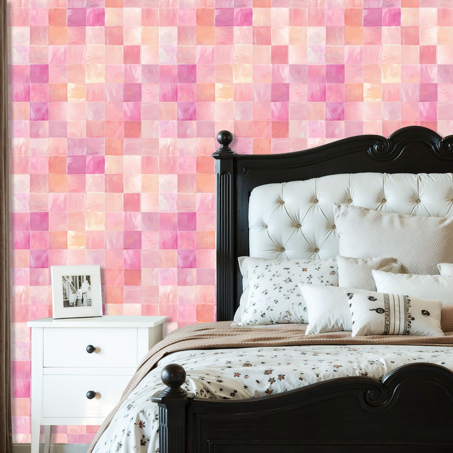 Pastel Peel and Stick Wallpaper Pastel Watercolor Geometric Square Soft Wall Mural 23.6in x 9.8ft Self Adhesive Removable Wall Paper Renter Friendly Wallpaper for Girls Bedroom Classroom