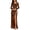 Brown, variant on Smsaxvxz Women's Cowl Neck Satin Maxi Dress Long Sleeve High Slit Formal Evening Gown for Wedding Guest Bridesmaid Party Rose Gold L