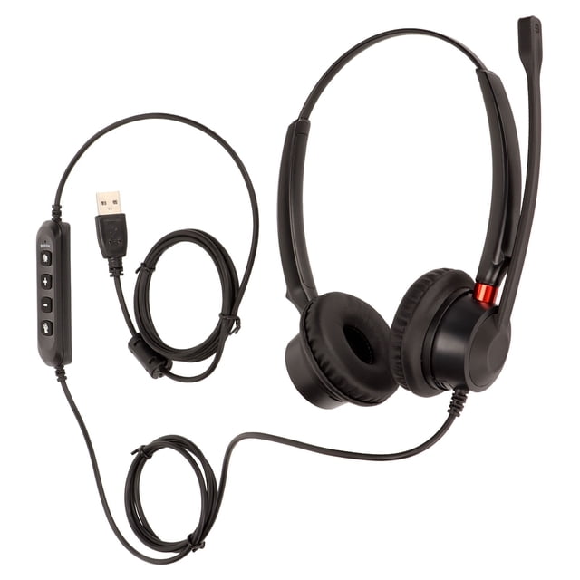 Telephone Headset, Binaural Call Center Headset Volume Adjustment USB Plug Noise Cancellation for Business for Telemarketing