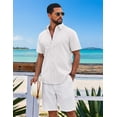 thumbnail image 3 of COOFANDY Men's Button Down Shirt Short Sleeve Casual Summer Beach Cotton Linen Wedding Shirts, 3 of 6