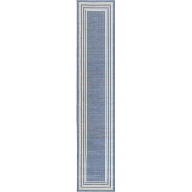 Unique Loom Lotus Striped Solid Area Rug 2' x 10' Runner Blue/Ivory