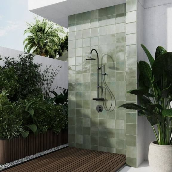 Cadence 8x8 Dark Moss Green Porcelain Zellige Square Wall and Floor Tile (12.49 sq ft/case) - 29 Pack