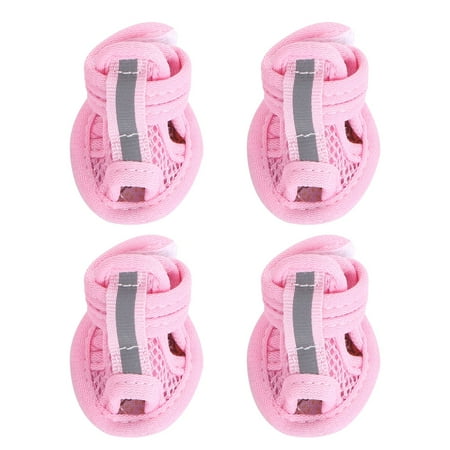 Pet Shoes 4Pcs Summer Breathable Pets Dog Boots Mesh Sandals Dog Shoes Anti-slip Sneakers Pet Supplies (Pink) - Size 5