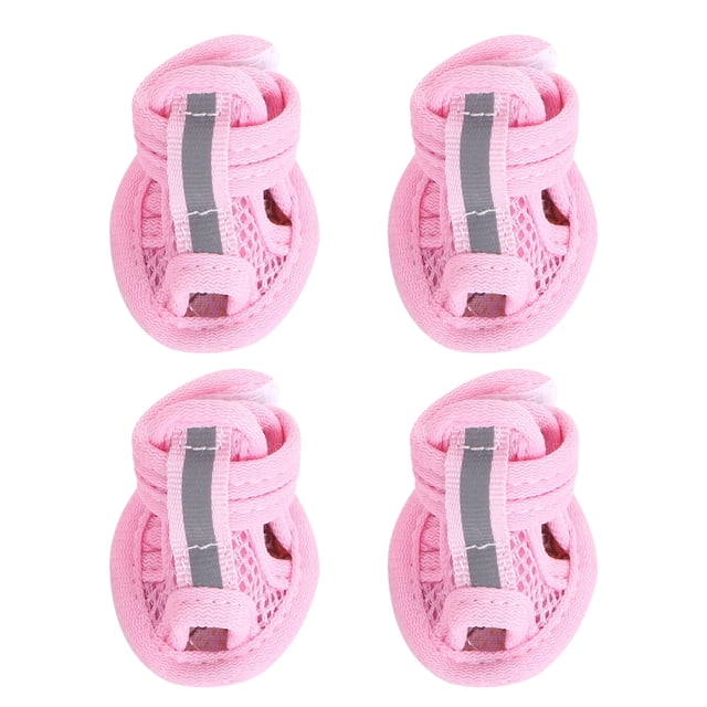 4pcs Verano Transpirable Mascotas Botas para perros Sandalias de malla Zapatos para perros Zapatillas antideslizantes Suministros para mascotas (Rosa) - Tamaño 4