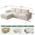 thumbnail image 5 of 105" L-Shaped Corduroy Cloud Sectional Sofa, No Assembly, Cup Holder & Side Pockets, White, Left-Facing, 5 of 7