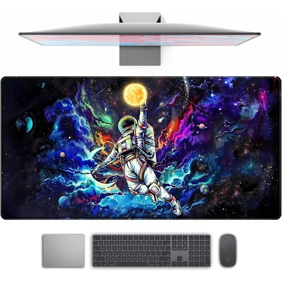 Astronaut Desk Space Mouse Pad for Boys - Galaxy Gaming Mouse Pad, 31.5x15.7in, Stitched Edges